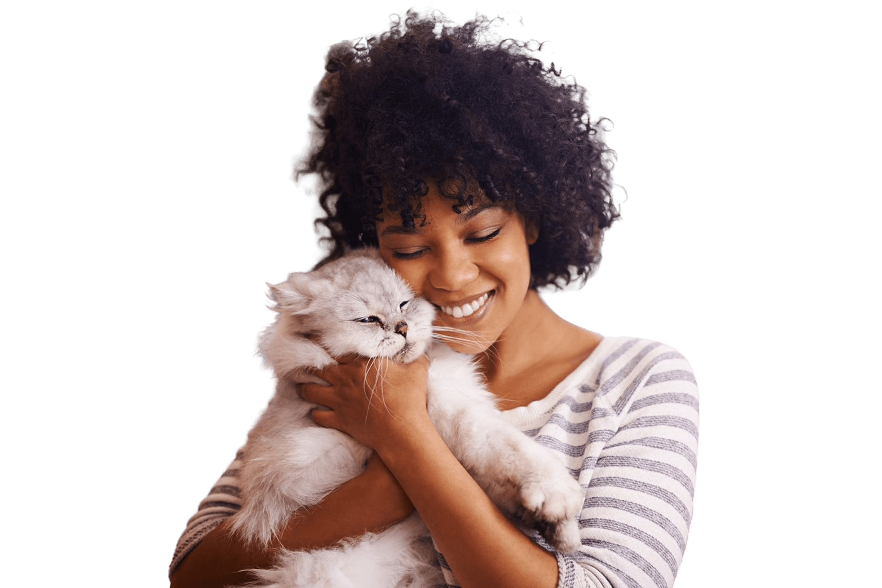Woman holding a white cat