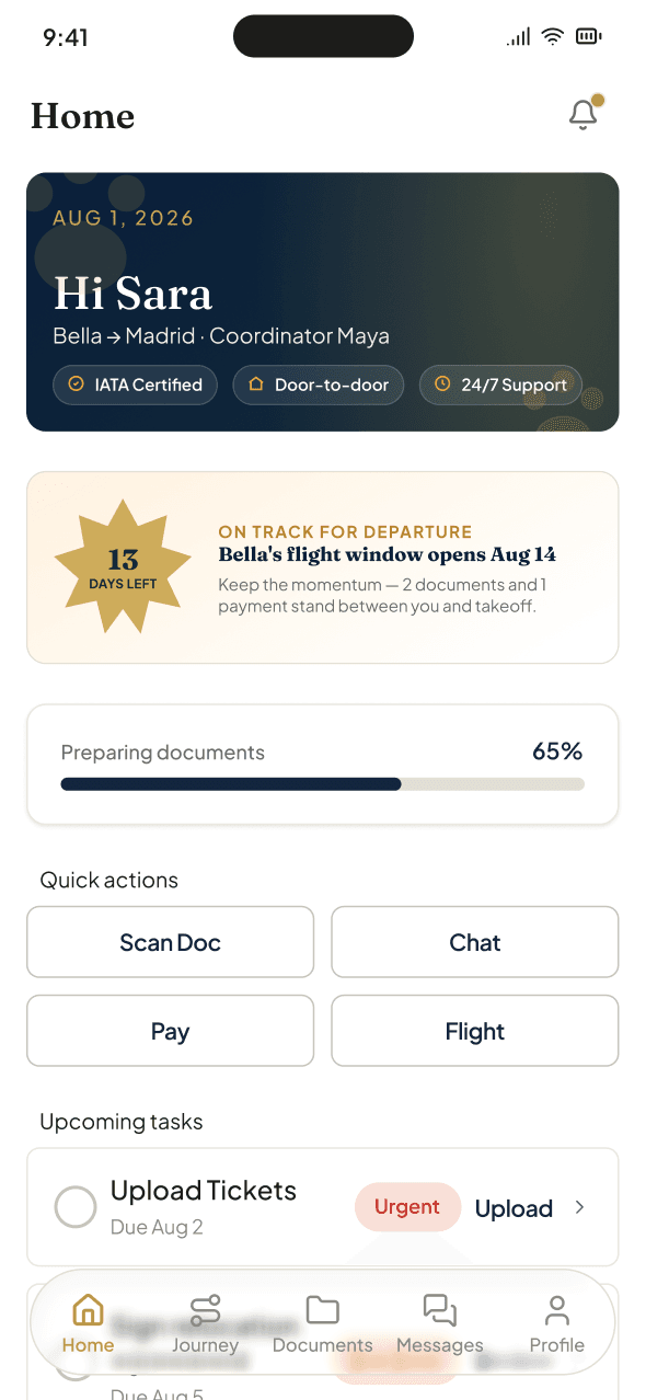 Embassy Paws mobile app home screen